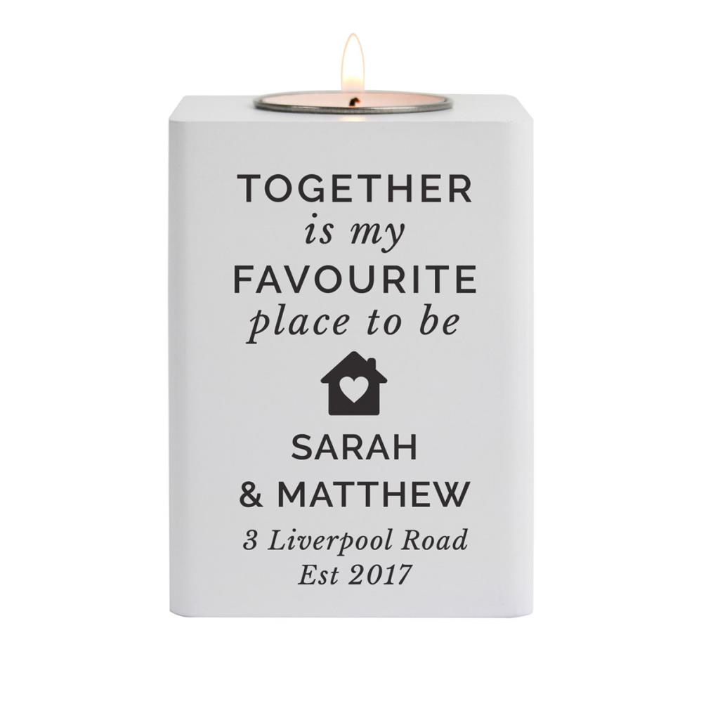 Personalised Home White Wooden Tea Light Holder £13.49